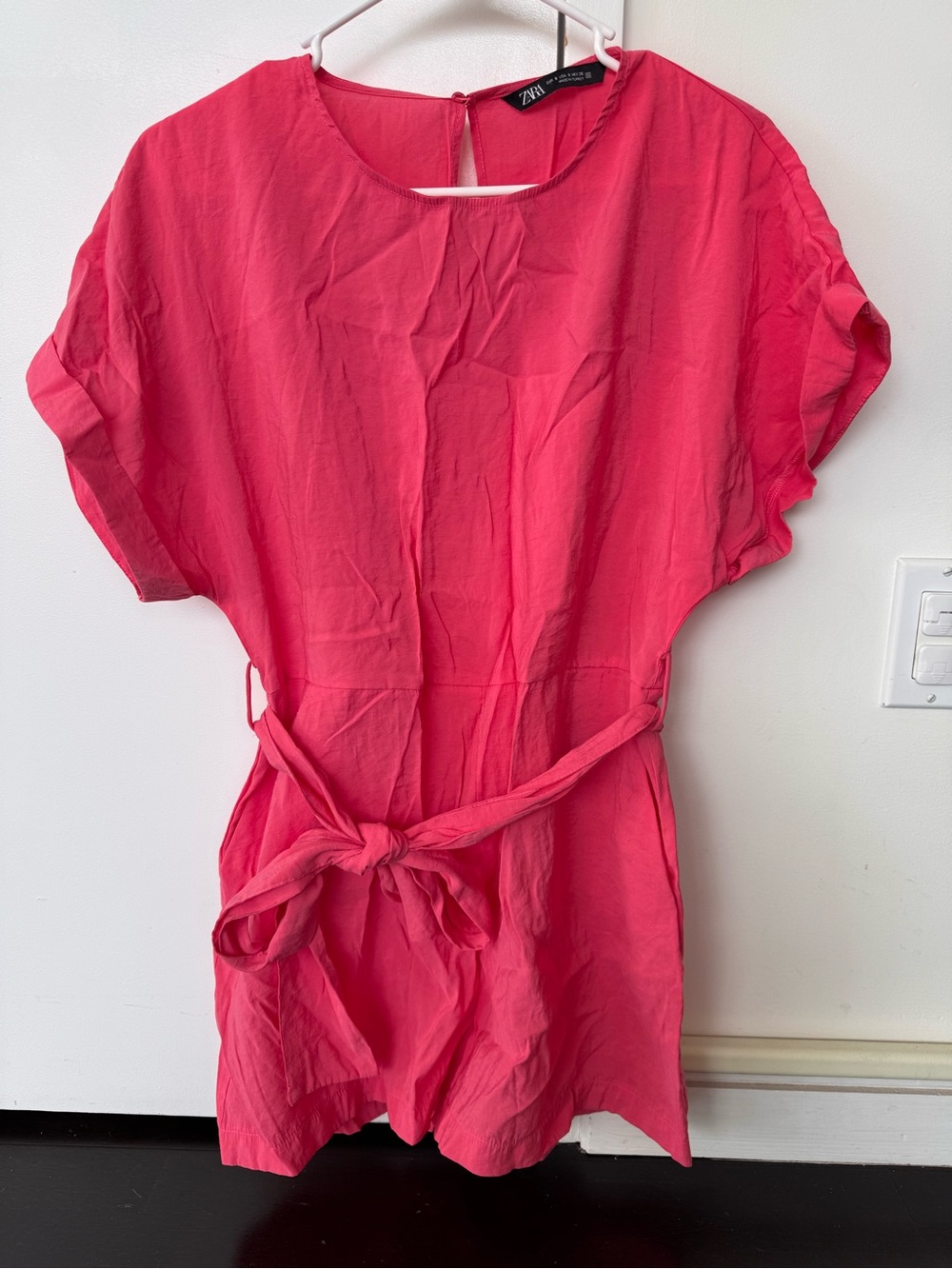 Zara Coral-Pink Short Sleeve Tie-Waist jumpsuit size S